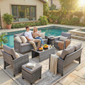 7-Piece Outdoor Wicker Patio Furniture Set, Sectional Conversation Set with 3-Seat Sofa, Loveseat, Coffee Table, Chairs & Ottomans, Gray
