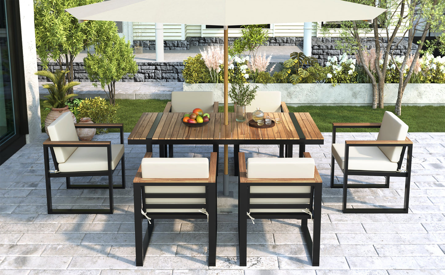 7 Pieces Outdoor Dining Set Patio Dining Table and Chair Set