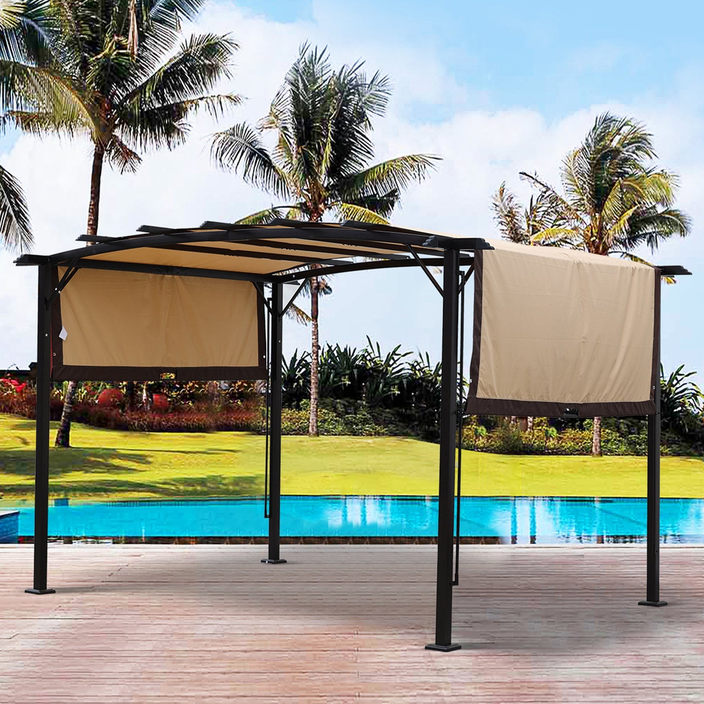 12 x 9 Ft Outdoor Canopy Patio Gazebo, Retractable Shade Canopy, Steel Frame Grape Gazebo, Sun Shelter for Gardens