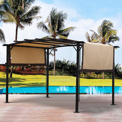 12 x 9 Ft Outdoor Canopy Patio Gazebo, Retractable Shade Canopy, Steel Frame Grape Gazebo, Sun Shelter for Gardens