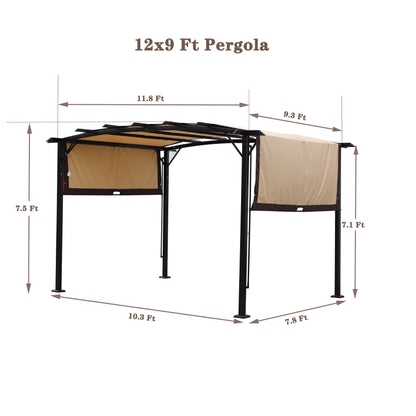 12 x 9 Ft Outdoor Canopy Patio Gazebo, Retractable Shade Canopy, Steel Frame Grape Gazebo, Sun Shelter for Gardens