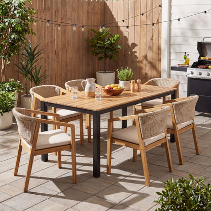 7-Piece Outdoor Dining Set, Acacia Wood Table & 6 Rope Chairs