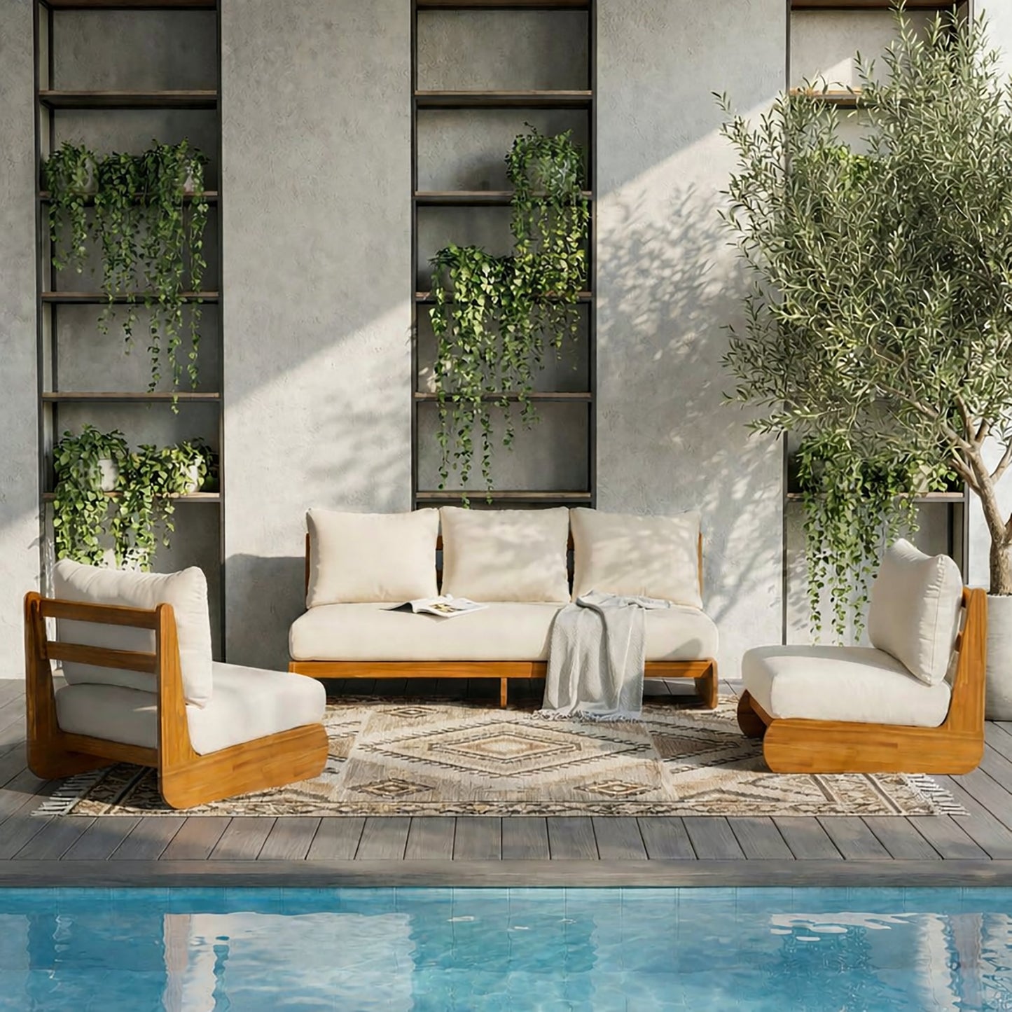 Outdoor Acacia Lazy 5 Seater Chat Set