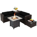 5-Piece Patio Furniture Set with 30 Inches Gas Fire Pit Table Outdoor PE Wicker Sofa Set