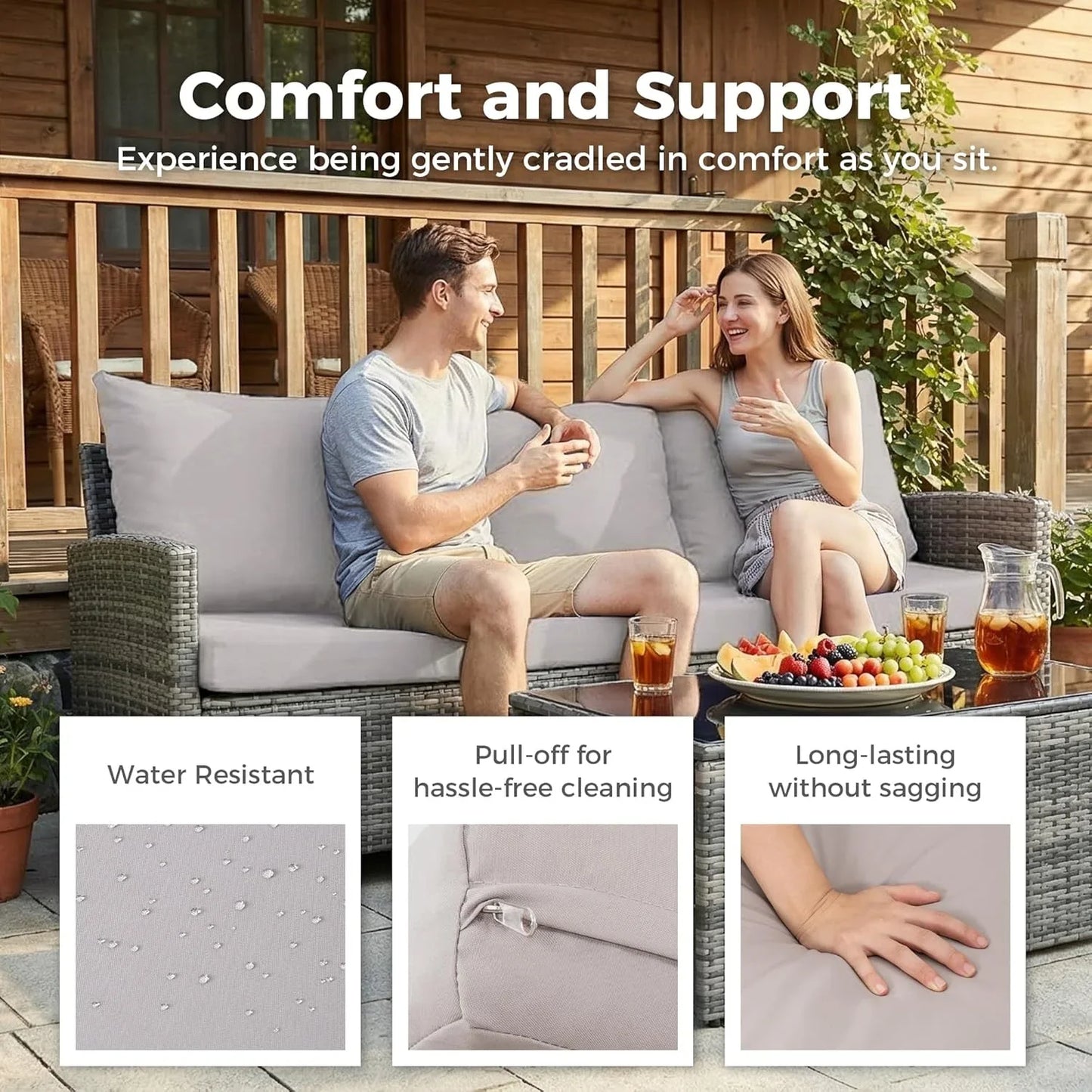 7-Piece Outdoor Wicker Patio Furniture Set, Sectional Conversation Set with 3-Seat Sofa, Loveseat, Coffee Table, Chairs & Ottomans, Gray