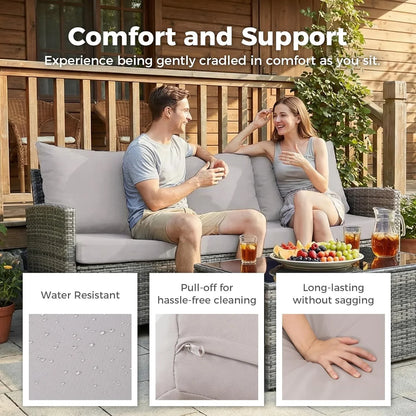 7-Piece Outdoor Wicker Patio Furniture Set, Sectional Conversation Set with 3-Seat Sofa, Loveseat, Coffee Table, Chairs & Ottomans, Gray
