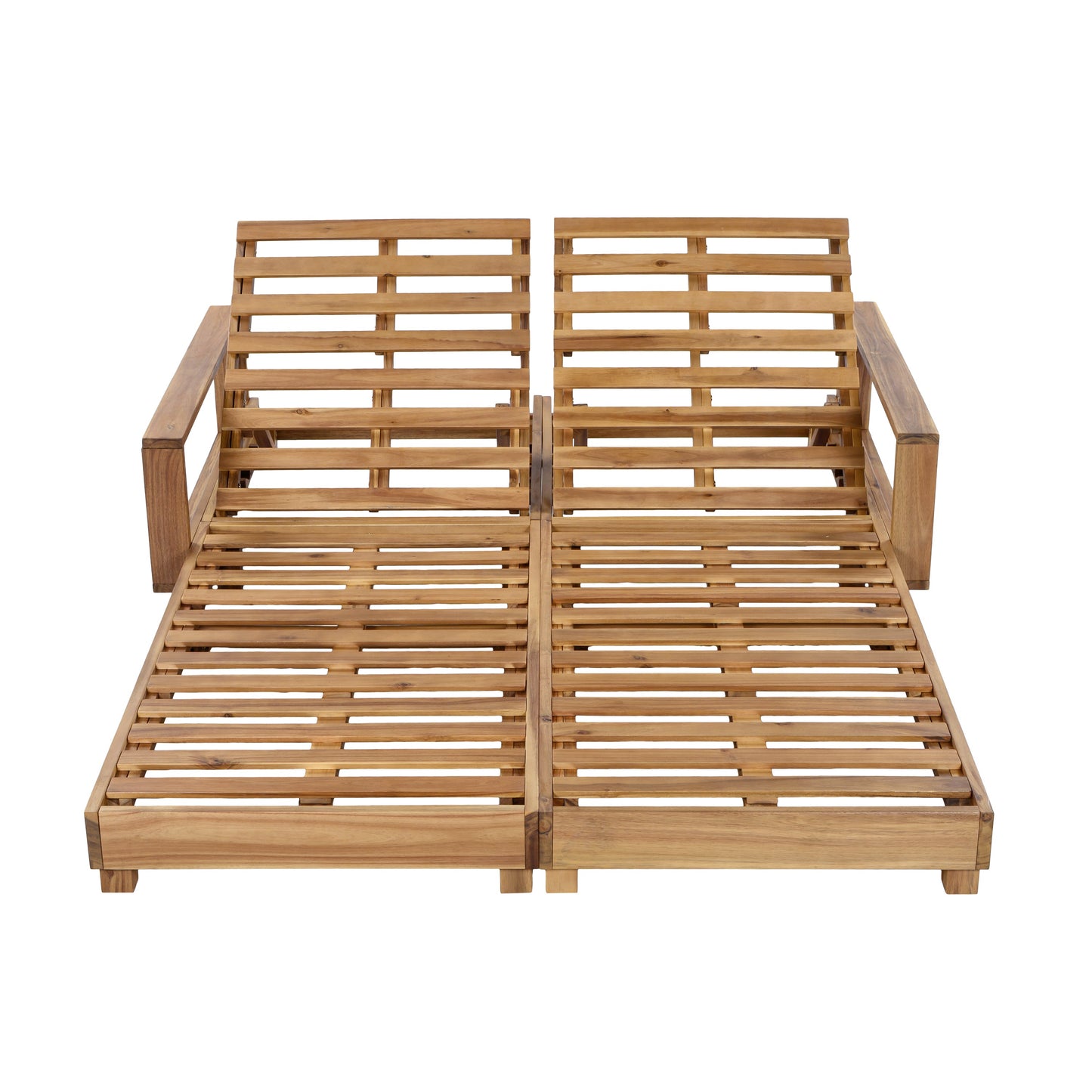 Double Acacia Wood Chaise Lounge Set