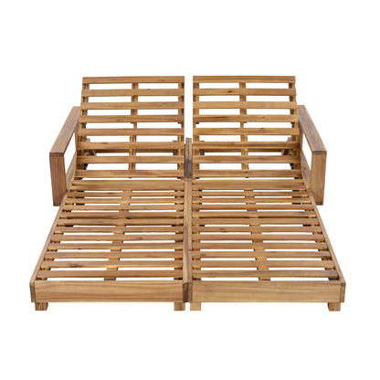 Double Acacia Wood Chaise Lounge Set
