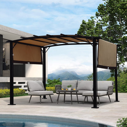 12 x 9 Ft Outdoor Canopy Patio Gazebo, Retractable Shade Canopy, Steel Frame Grape Gazebo, Sun Shelter for Gardens