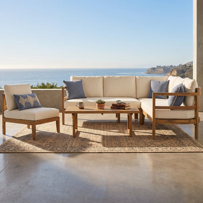 Outdoor Acacia Wood 5-Seater Sectional Sofa Set