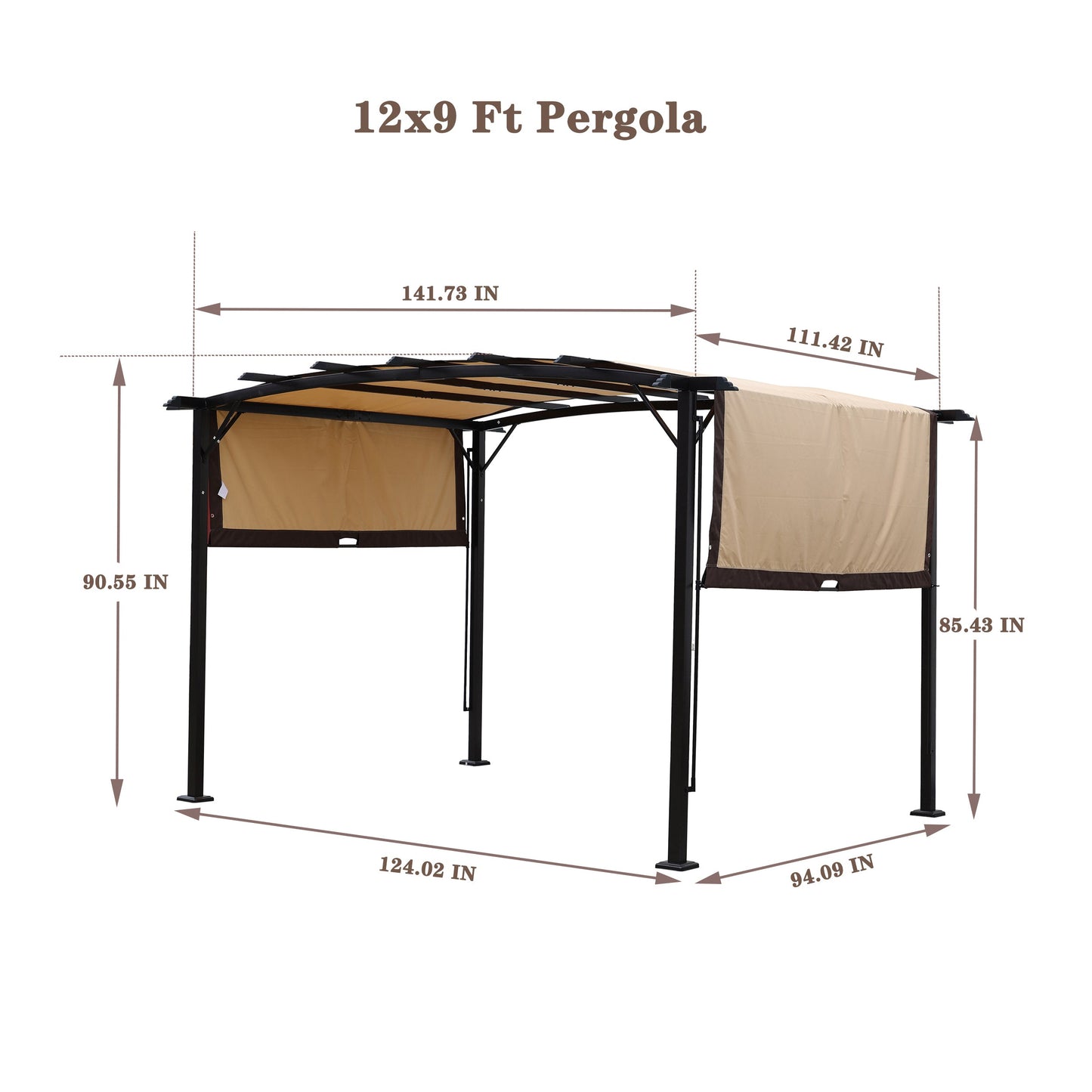 12 x 9 Ft Outdoor Canopy Patio Gazebo, Retractable Shade Canopy, Steel Frame Grape Gazebo, Sun Shelter for Gardens