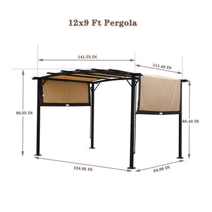 12 x 9 Ft Outdoor Canopy Patio Gazebo, Retractable Shade Canopy, Steel Frame Grape Gazebo, Sun Shelter for Gardens
