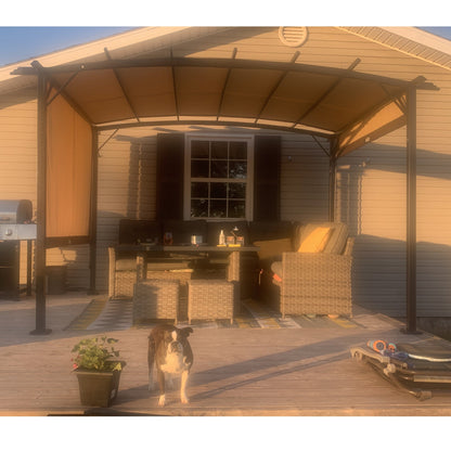 12 x 9 Ft Outdoor Canopy Patio Gazebo, Retractable Shade Canopy, Steel Frame Grape Gazebo, Sun Shelter for Gardens