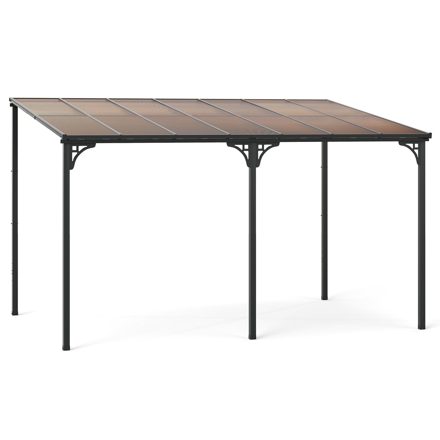 10' x 13' Wall-Mounted Patio Pergola Gazebo Large Outdoor Hardtop with Sloped Polycarbonate Roof-Black