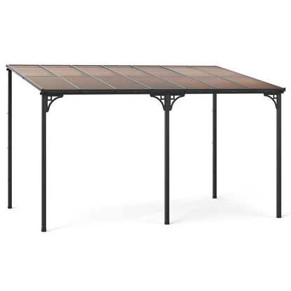 10' x 13' Wall-Mounted Patio Pergola Gazebo Large Outdoor Hardtop with Sloped Polycarbonate Roof-Black