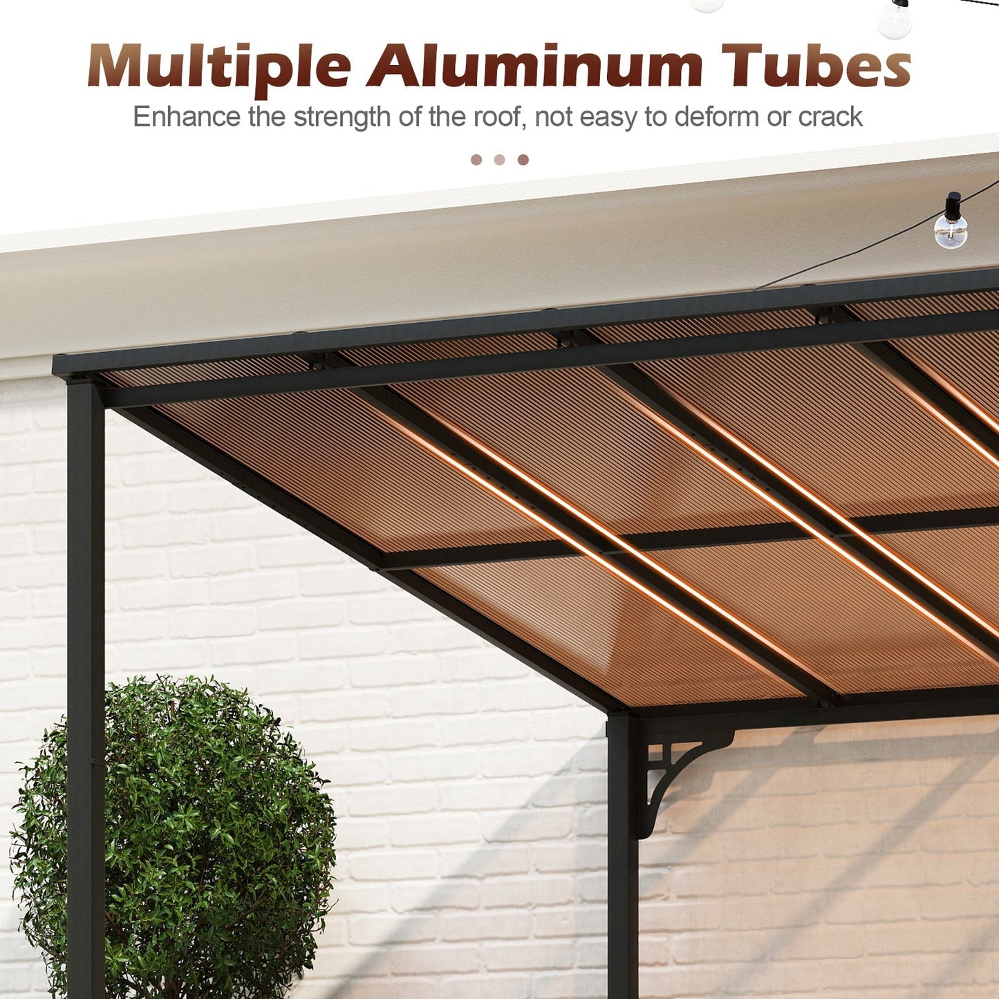 10' x 13' Wall-Mounted Patio Pergola Gazebo Large Outdoor Hardtop with Sloped Polycarbonate Roof-Black