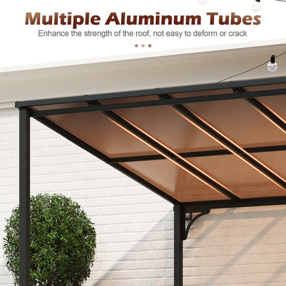 10' x 13' Wall-Mounted Patio Pergola Gazebo Large Outdoor Hardtop with Sloped Polycarbonate Roof-Black