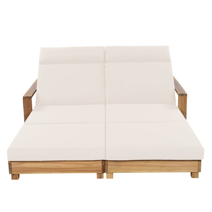 Double Acacia Wood Chaise Lounge Set