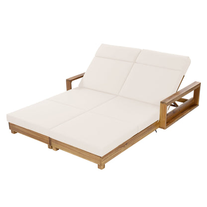 Double Acacia Wood Chaise Lounge Set